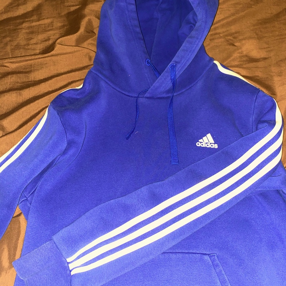 ADIDAS BLUE STRIPED HOODIE